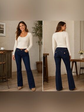 INC Denim Women's Dark Wash Regular Fit Low-Rise Boot Cut Jean